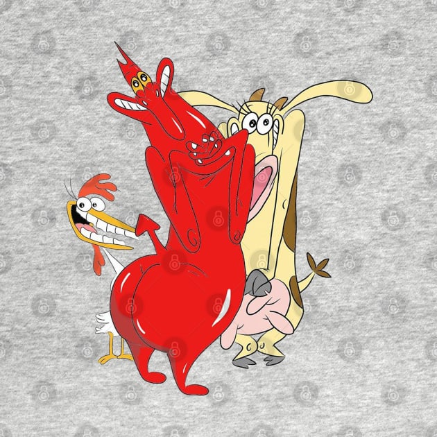 Cow and Chicken with Red Guy by Nene_Bee